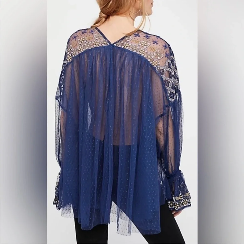 Free People Joyride Lace Embroidered long sleeve top